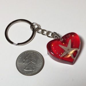 Heart with real Starfish Keychain